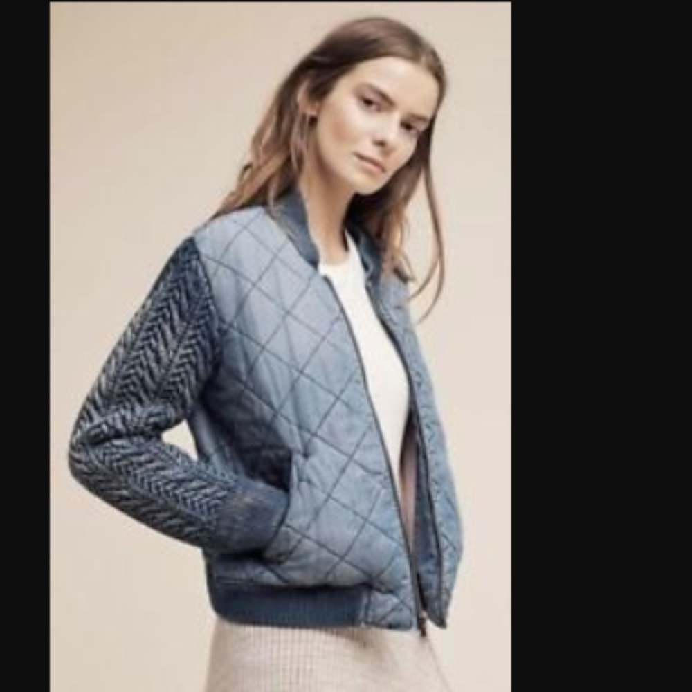 Cloth & Stone Quilted Denim Jean Chambray Bomber - Picture 1 of 8